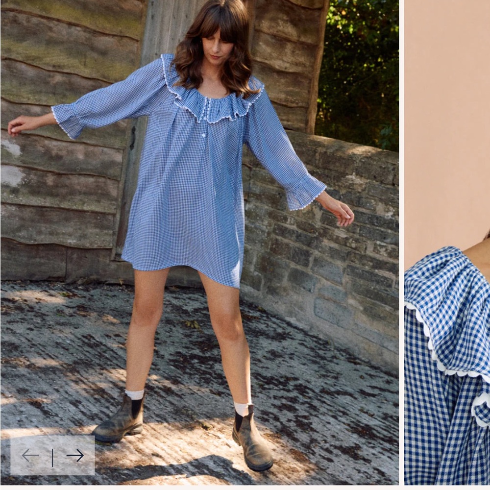 Never worn, if only if India Blue Gingham Ruffle-Trim Smock Dress
